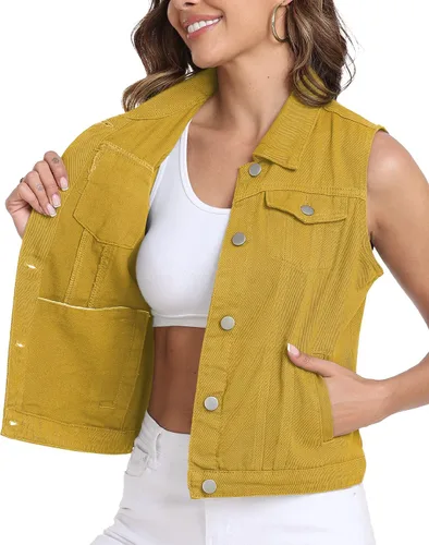 Miniatura 19 de Xeoxarel Chaleco de mezclilla para mujer, chaqueta vaquera sin mangas (XS-XXL)