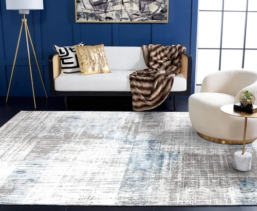 Miniatura 6 de SAFAVIEH Craft Collection - Alfombra de área de 9 x 12 pies, gris y azul, diseño abstracto moderno, no desprende pelusa y de fácil cuidado, ideal