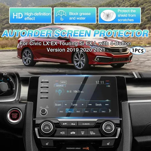 Miniatura 2 de Autorder Protector de pantalla para Honda Civic LX EX Touring Si EX-L 2019-2021 2019-2021 con 4 botones, vidrio templado, pantalla táctil