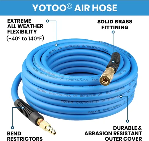 Miniatura 2 de YOTOO Manguera de aire híbrida de 3/8 pulgadas por 3 pies, 300 PSI de alto rendimiento, ligera, resistente a los dobleces, flexibilidad para todo