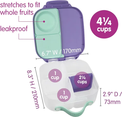 Miniatura 7 de b.box Mini recipientes para almuerzo + aperitivos (Lilac Pop): el juego de 2 unidades incluye lonchera (capacidad de 4 1/4 tazas) y caja de Lila Pop