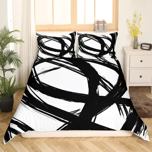 Miniatura 19 de Erosebridal Funda de edredón a rayas color negro y beige, funda de edredón bohemia moderna geométrica abstracta para mujeres, hombres y adultos