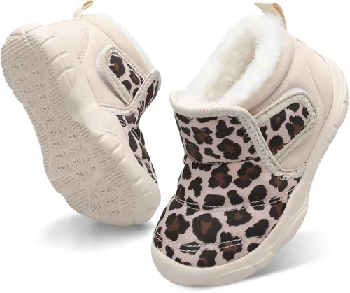 QFH Zapatos cálidos de invierno para bebés, niños y niñas, botas de nieve antideslizantes para niños pequeños, botas de piel sintética resistentes
