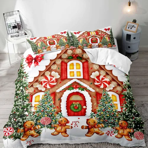 Miniatura 33 de LUVIVIHOME Juego de 3 Piezas de Funda de Edredón de Navidad Tamaño Queen, Juegos de Ropa de Cama, Funda de Edredón a Cuadros Búfalo Negro y Rojo