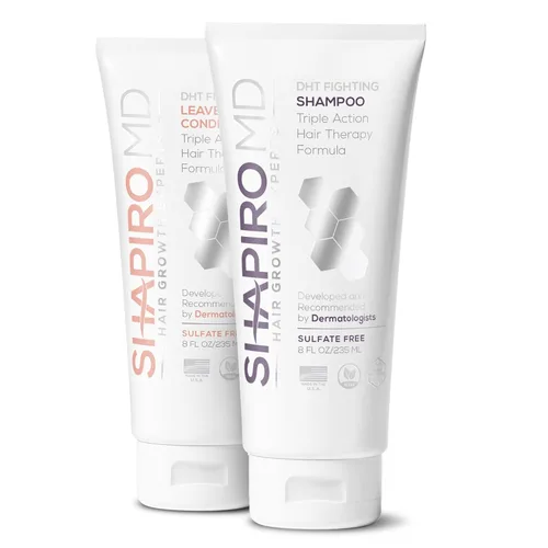 Shapiro MD Hair Growth Experts Champú y acondicionador sin enjuague, fórmula vegana DHT Fighting para adelgazar el cabello desarrollado por