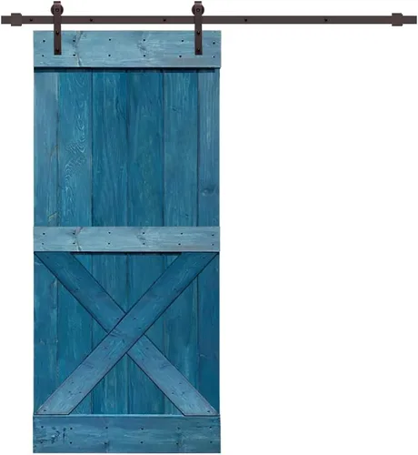 Miniatura 16 de TMS Mini puerta corrediza interior de madera de pino nudosa maciza teñida con kit de herrajes deslizantes (84 x 36 pulgadas, nogal)