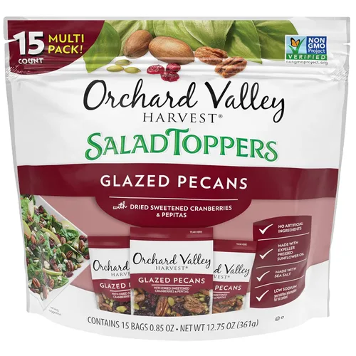 Orchard Valley Harvest - Pecanas glaseadas para ensaladas, bolsas de 0.85 onzas (paquete de 15), con arándanos y pepitas, sin OMG, sin ingredientes