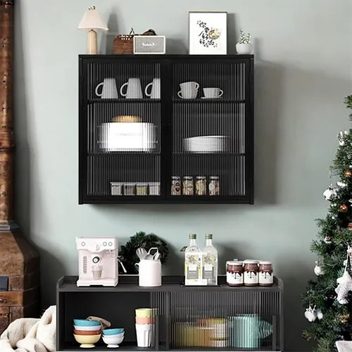 Miniatura 10 de Armario con puertas de cristal, gabinete de baño boticario de 27.56 pulgadas, aparador buffet con 2 puertas y estantes ajustables, gabinetes