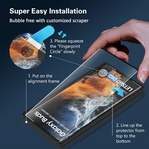 Miniatura 7 de AACL [Compatible con huellas dactilares] [Paquete de 3] Protector de pantalla de vidrio templado curvado 3D para Samsung Galaxy S22 Ultra 5G