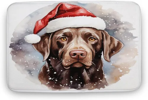 Miniatura 16 de Tapete de baño con diseño de Papá Noel para perro, diseño de acuarela, color chocolate, tapete de espuma antideslizante, tapete de felpa