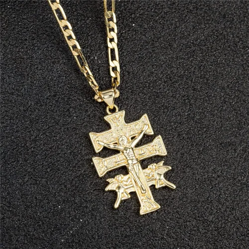 Miniatura 4 de kelistom Colgante de cruz de crucifijo católico chapado en oro de 14 quilates con collar de ángel querubín para mujeres y hombres, collar de cadena