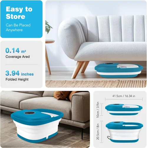 Miniatura 8 de KNQZE Spa de pies plegable con calor, control remoto, control de temperatura, burbujas, piedra pómez, luz roja, temporizador, 16 rodillos de masaje