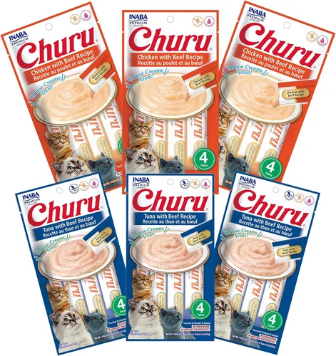 Miniatura 8 de INABA Churu Lickable Purée Golosinas naturales para gatos (paquete variado de atún y pollo, 16 tubos)