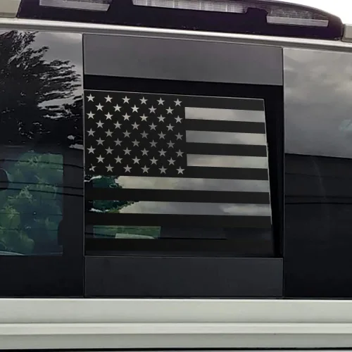 Miniatura 9 de Adhesivo de bandera estadounidense para ventana trasera media, fácil de instalar, compatible con Toyota Tacoma 2016-2022 (fibra de carbono negra)
