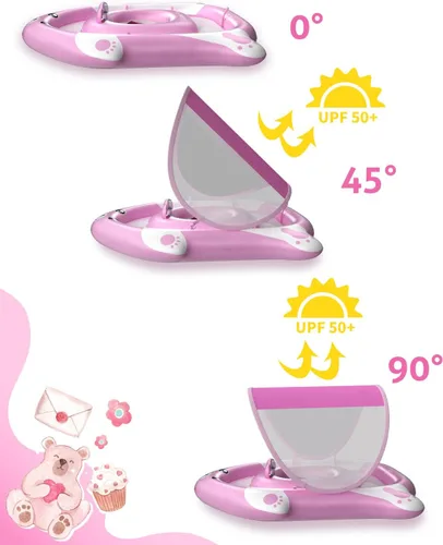 Miniatura 5 de Flotador de piscina con bolsillo de asiento ajustable, flotador de natación para bebé con toldo de protección UV UPF 50+, flotadores de bebé