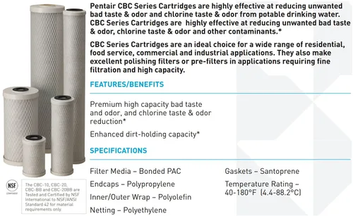 Miniatura 4 de Pentair Pentek CBC-10 Filtro de agua de carbono, 10 pulgadas, cartucho de repuesto de bloque de carbono para debajo del fregadero, 10 x 2.5