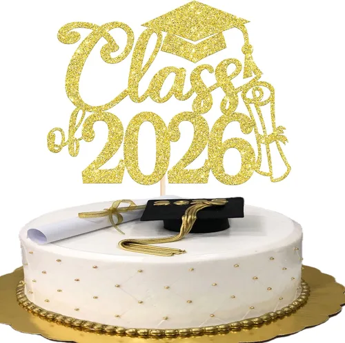 Miniatura 42 de Rsstarxi 1 paquete de decoración de pastel con purpurina para la clase de 2026, decoraciones de graduación 2026, tapa de felicitaciones