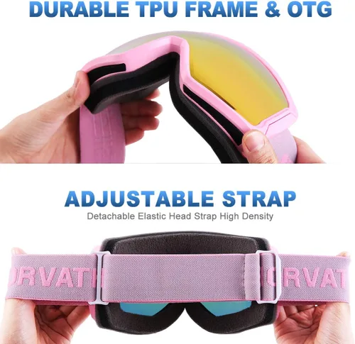 Miniatura 5 de Gafas de esquí y snowboard OTG, gafas antiniebla HD espejadas para hombres y mujeres