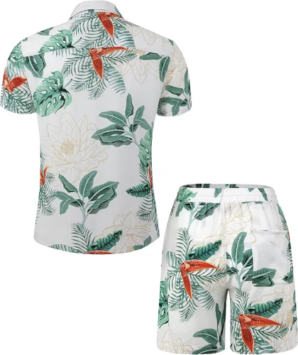 Miniatura 3 de Atwfo Camisas hawaianas para hombre, estilo casual, con botones, manga corta, pantalones cortos estampados, para verano, playa, tropical, hawaiano
