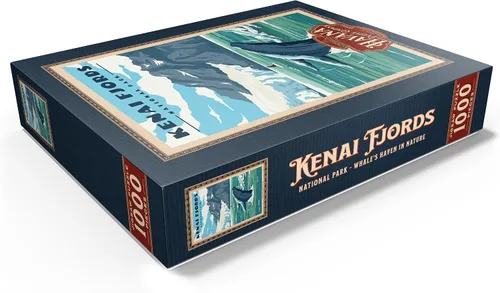 Miniatura 19 de MyPuzzle Parque Nacional de los Fiordos Kenai - Refugio de ballenas en la naturaleza, póster de viaje vintage, rompecabezas premium de 100 piezas