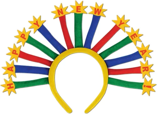 Miniatura 13 de Beistle Diademas de Feliz Año Nuevo - Brillantes, Star Boppers y sombreros de tela brillante: Año Nuevo