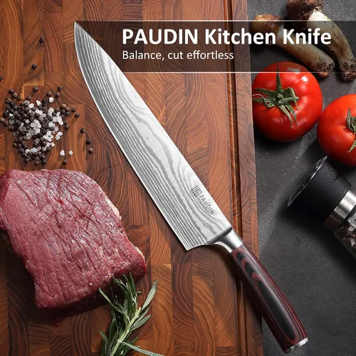 Miniatura 7 de PAUDIN Cuchillo de chef, cuchillo de carne de 10 pulgadas, cuchillos de corte de pechuga ultra afilados, cuchillo de cocina de acero inoxidable