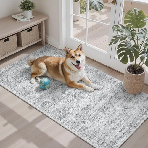 Miniatura 90 de Alfombra de pasillo Soalmost 2'6" x 10' lavable, alfombra antideslizante para cocina, baño, lavandería, alfombras vintage ultra delgadas para Beige