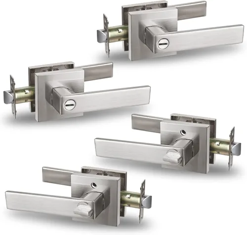 Miniatura 17 de USHTL01-SN-BK-6P - Manija cuadrada de privacidad para puerta de níquel cepillado sin llaves para dormitorio o baño, USHTL01-SN-BK-6P
