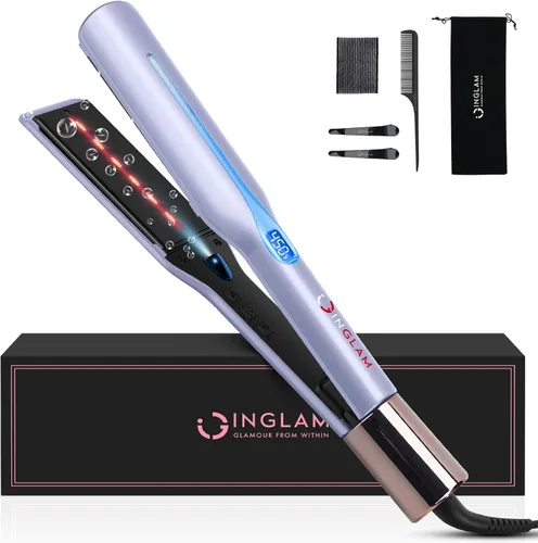 Miniatura 11 de IG INGLAM Plancha lisa para el cabello de titanio, rizador de pelo infrarrojo de 1 pulgada, plancha alisadora iónica negativa de voltaje dual con 11