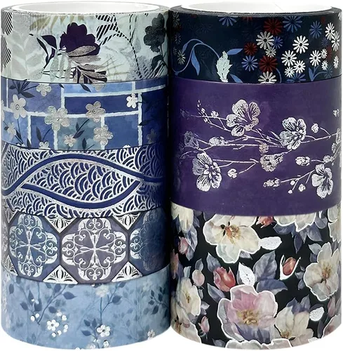 allydrew Nature - Juego de cinta washi metálica para álbumes de recortes, papelería, diario, fabricación de tarjetas, (8 rollos), azul fresco floral