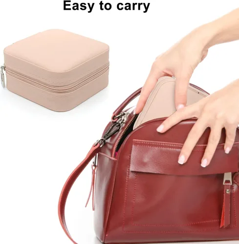 Miniatura 6 de Joyero pequeño, estuche portátil de viaje para anillos, colgantes, aretes, collares, organizador de pulseras, cajas de almacenamiento (rosa*4).