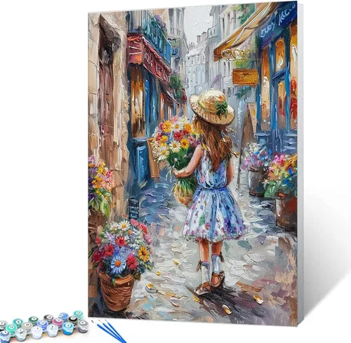 Miniatura 38 de TUMOVO Pintura por números para niñas con flores para adultos, principiantes, mujeres rodeadas de abejas, pintura acrílica por números, pintura