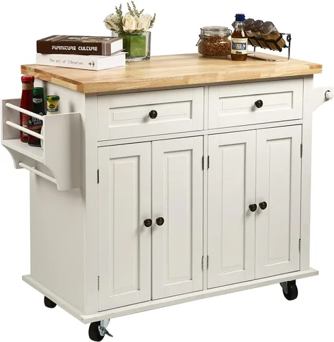 Miniatura 10 de NSdirect Carrito de isla de cocina, barra de cocina y carrito de servicio, ruedas con estante para especias, toallero, carrito de almacenamiento
