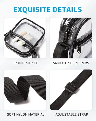 Miniatura 5 de Vorspack Bolso de PVC aprobado para estadios, bolsa cruzada transparente con bolsillo frontal para conciertos, deportes, festivales