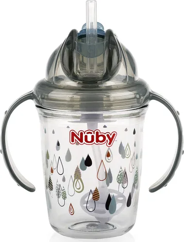 Miniatura 10 de Nuby Tritan - Taza estampada con asa doble con popote con 360 hilos, sin derrames, los colores pueden variar