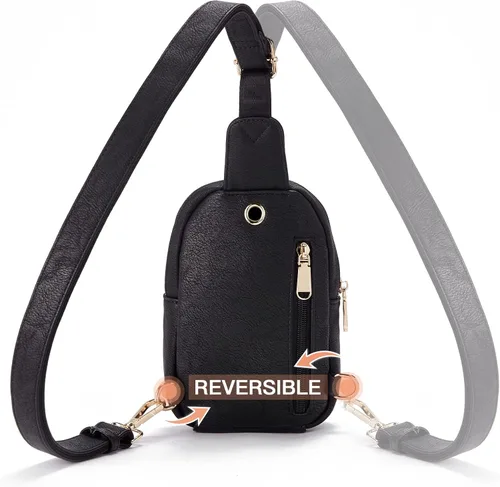 Miniatura 140 de Telena Riñonera pequeña para mujer, de cuero, cangureras, bolsa de pecho para mujer