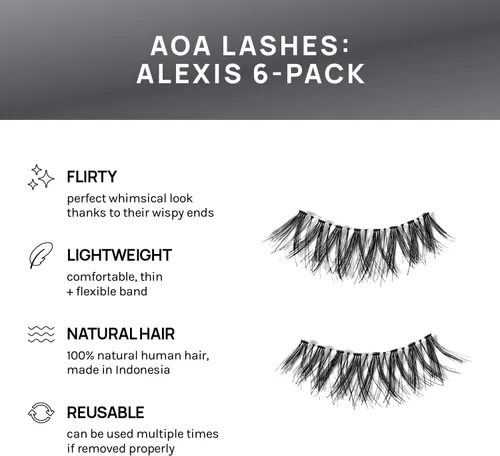Miniatura 4 de AOA Studio Alexis - Juego de 6 pares de pestañas postizas naturales hechas a mano con pegamento y pinzas, volumen natural, reutilizables, pestañas