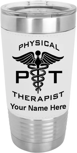 Miniatura 22 de LaserGram Taza aislada al vacío de 20 onzas, fisioterapeuta PT, grabado personalizado incluido (piel sintética, estilo béisbol)