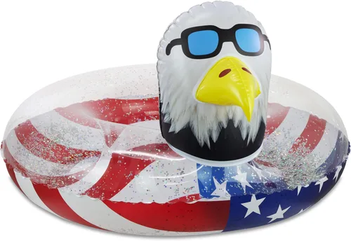 Miniatura 6 de POZA Flotador inflable de piscina de Estados Unidos – Lujosa tumbona divertida llena de confeti de estrellas plateadas brillantes, diseño de bandera