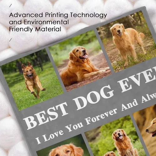 Miniatura 4 de InterestPrint Manta personalizada con texto fotográfico, 9 fotos, Best Dog Ever - Manta personalizada de franela polar para cumpleaños familiar, se