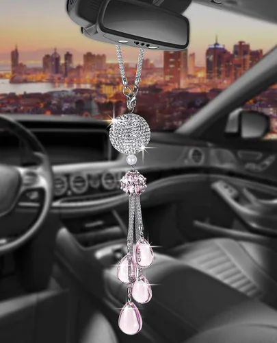 Miniatura 15 de Glamorosa decoración colgante de espejo de coche con cabeza de zorro azul oscuro, adorno de automóvil con temática animal para mujeres y hombres