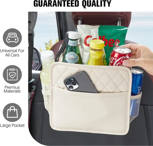 Miniatura 4 de LXUNYI Organizador de asiento de automóvil, paquete de 2 organizadores de asiento trasero de automóvil impermeables de cuero PU y bolsa