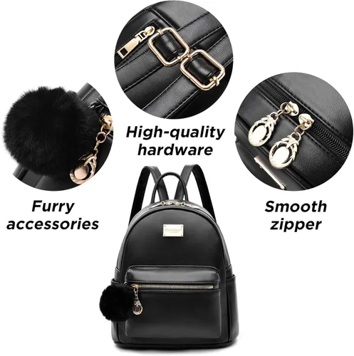 Miniatura 5 de I IHAYNER Mochila de cuero para mujer, de moda, con pompón, mochila casual de viaje