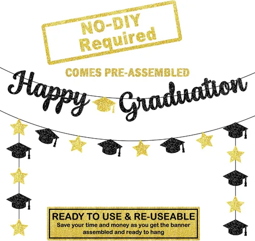 Miniatura 2 de KatchOn, Cartel de feliz graduación con purpurina, sin bricolaje, pre-encordado, decoraciones de graduación 2026, decoraciones de gorra