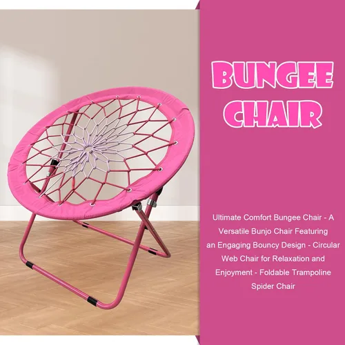 Miniatura 5 de Silla Bungee Portátil Plegable, Silla Dish Silla de Juego Bunjo para Exteriores e Interiores y Camping y BBQ (Rosa)