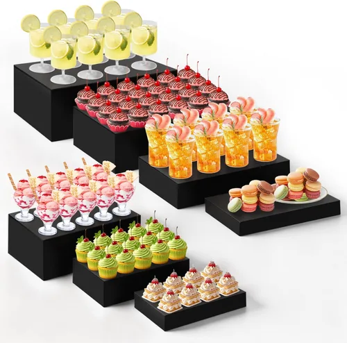 Miniatura 17 de Leinuosen Juego de 7 elevadores de buffet extra grandes de 8" a 14" caja de exhibición de acrílico cuadrada elevador de mesa de postres para Blanco