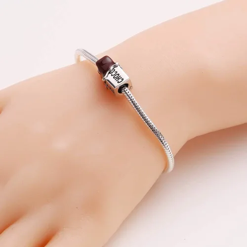 Miniatura 6 de Dijes de chocolate esmaltado marrón de plata de ley 925 con dije de cristal de sandía, colgantes de limón para pulseras Pandora
