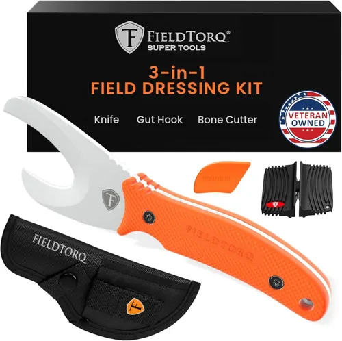 Miniatura 10 de Kit de afilado FieldTorq Herramienta súper 3-en-1 con funda y afilador Cuchillo de pelado para caza Gancho intestinal Juego de cuchillos