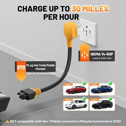Miniatura 2 de MECMO Adaptador NEMA 14-50 para cargador móvil Tesla Gen 2, adaptador de 14-50P, conector móvil Gen II para motores Tesla modelo 3/Y/S/X para cargar