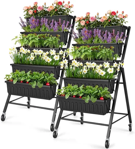Miniatura 9 de Homdox Cama de jardín vertical de 3.74 pies, maceta elevada vertical de 5 niveles, 23 x 26 x 45 pulgadas, cama elevada para jardín al aire libre